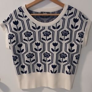 Belle White & Navy Foral Top